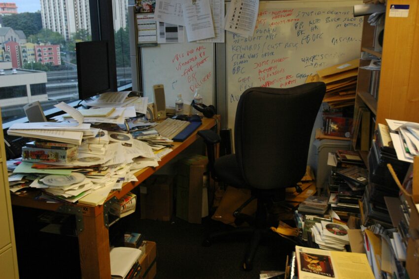 dirty office with messy things